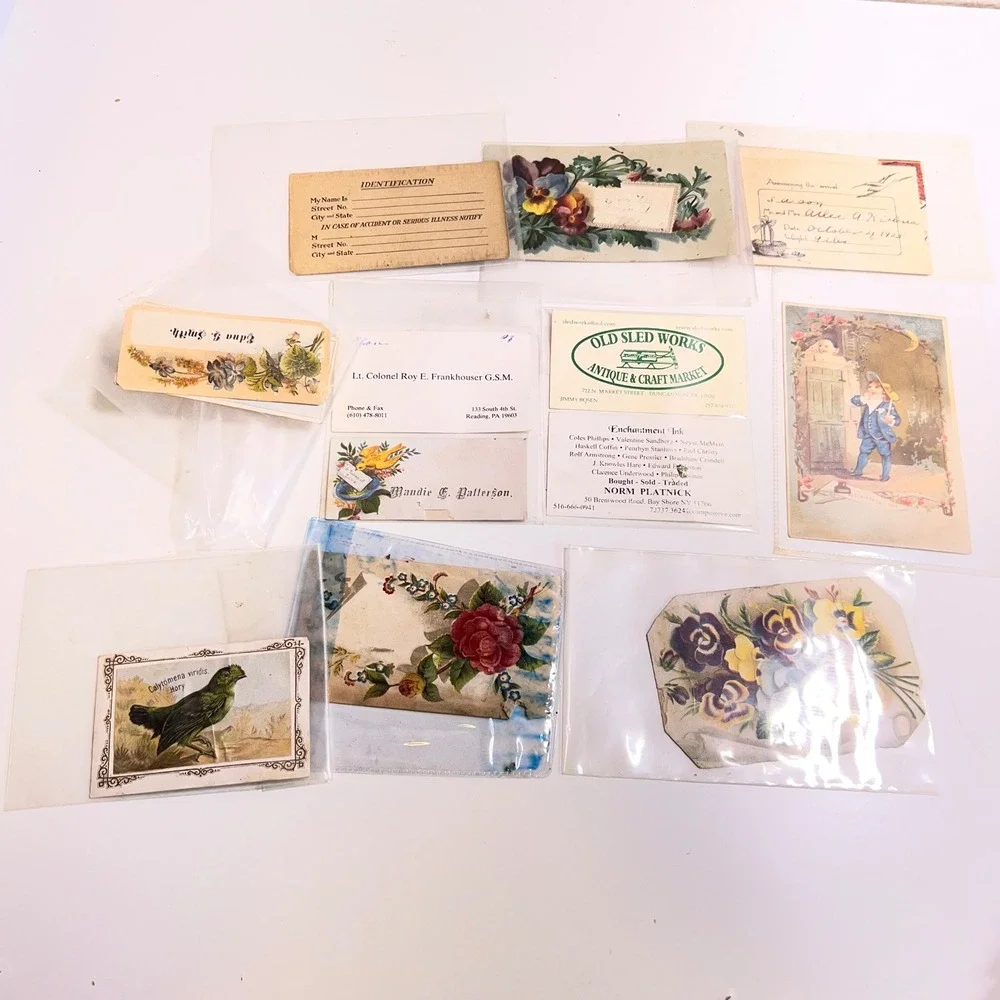 Vintage Victorian Ephemera Lot 11pc Floral Calling Card Trade Card Antique Paper